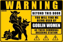 anthro breeding breeding_mount breeding_slave clitoral_stimulation cunnilingus doggy_style faceless_male female goblin goblin_female goblins handjob lluisabadias male oral pictogram road_sign sharp_nails sharp_teeth shortstack sign tied_up vaginal vaginal_penetration warning_sign