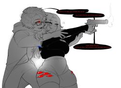 ass belly big_ass booty_shorts breasts controlled cute dialog dialogue eyelashes eyeliner eyes firearm fupa gun huge_ass huge_breasts makeup nails oc original original_character r8toa self-harm_scars self_insert sharp_nails short_shorts shorts tagme text thick_thighs thighs toa_(r8toa)