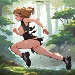 ai_anatomy ai_generated ai_hands artwork background female female_only girl hoeyuga outdoors pale pale-skinned_female pale_skin pokemon pussy ripped_clothing ripped_pants running serena_(pokemon) serena_(pokemon_games)