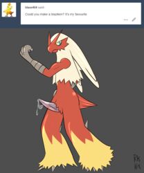 1boy 2018 absurd_res anthro ass avian beak biceps big_ass bird blaziken blue_eyes blush chicken claws cum erection feathers hi_res male male_only muscular nintendo nude penis pokemon pokemon_(species) pokemon_rse precum presenting presenting_penis red_body rhuanfps side_view simple_background solo standing text tumblr video_games watermark yellow_eyes