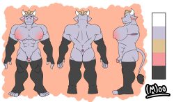 absurd_res animal_humanoid ass balls big_breasts big_butt bovid bovid_humanoid bovine bovine_humanoid breasts digital_drawing_(artwork) digital_media_(artwork) fan_character generation_1_pokemon genitals hi_res horn huge_breasts humanoid looking_at_viewer machoke male male_lingerie male_only mammal mammal_humanoid model_sheet muscular muscular_male nintendo nipples nude penis pokemon pokemon_(species) puffy_nipples simple_background small_penis solo tail torito_moo