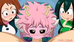 1boy 3girls animated big_breasts black_sclera breasts cleavage deep_blowjob deepthroat deepthroat_no_hands erection eye_contact fellatio female fringe hands-free hero_outfit_(mha) large_breasts licking_lips looking_at_viewer madclown24 male medium_hair mina_ashido multiple_girls my_hero_academia ochako_uraraka oral oral_sex penis petite pink_hair pink_skin pov schoolgirl short_hair shounen_jump straight tsuyu_asui yellow_eyes