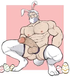 abs balls bara beard biceps big_balls big_penis boner bunny_ears cock_ring daddy drayden easter erection hoybarartist male male_nipples male_only manly mature_male muscular_male nintendo nipples nude pecs penis pokemon pokemon_bw pokemon_bw2 precum precum_drip solo solo_male white_beard white_hair