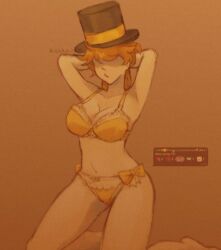 1girls bra female female_only hat hidden_eyes mineshield on_knees panties pwgood rule_63 russian_text tagme top_hat underwear underwear_only yellow_bra yellow_panties yellow_underwear