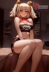 1girls 2d ai_generated ass back bangs bare_shoulders barefoot big_ass big_breasts black_panties blonde_hair breasts burnice_white cleavage dress erophoenix feet female female_focus full_body long_hair looking_at_viewer navel pale_skin pale_skinned_female panties patreon_username red_eyes sitting skirt smile soles solo sports_bra thick thick_thighs toes twintails uncensored underwear zenless_zone_zero
