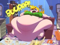 bbw blonde_hair burp burping mintrimo obese obese_female panty_&_stocking_with_garterbelt panty_anarchy weight_gain