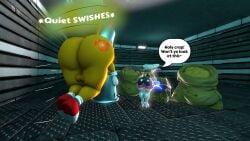100acrew 1boy 1girls 2025 anthro ass ass_focus bat_girl bending_down bending_forward bending_over brainwashed breasts bucket_helmet chaos_emerald chestplate chum_bucket chum_bucket_bucket_helmet dialogue drone eggman_logo emerald_(gem) female femboy flying fox_boy gold_(metal) gold_jewelry hand_on_mouth looking_ahead male miles_tails_prower mind_control mobian mobian_(species) rouge_the_bat sega sfm small_balls sonic_(series) sonic_the_hedgehog_(series) source_filmmaker speech_bubble standing tails_the_fox treasure treasure_chest white_hair yellow_body yellow_fur