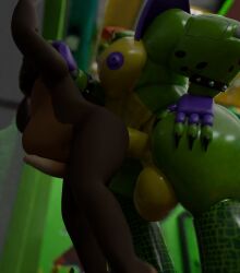 against_wall alligator alligator_tail alligatorid alligatorid_humanoid animatronic anthro anthro_male belly_bulge biceps black_nails bow_tie clawed_fingers claws crocodile crocodile_tail crocodilian crocodylid eye_wear face_paint facial_markings fingerless_gloves five_nights_at_freddy's five_nights_at_freddy's:_security_breach fnaf freddy_(fnaf) freddy_fazbear gay_sex green_body green_scales green_skin long_nails machine male male/male male_only mohawk mohawk_(hairstyle) montgomery_gator_(fnaf) muscles muscular muscular_anthro muscular_body muscular_furry muscular_male non_human pinning red_eyes red_hair reptile reptile_humanoid robot robot_anthro robot_humanoid scales scalie scottgames shades sharp_teeth shoulder_pads spiked_bracelet spikes spotted_body star_shades steel_wool_studios sunglasses tail_markings top_hat two_tone_body yellow_body yellow_scales yellow_skin