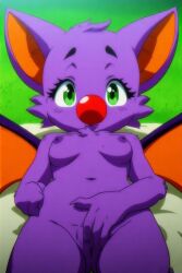 1girls ai ai_generated bat bat_ears bat_girl bat_wings belly_button breasts female female_focus female_only fingering green_eyes laylee looking_at_viewer masturbation navel nipples playtonic_games purple_body purple_fur purple_nipples quinzo11 red_nose self_upload smiling_at_viewer tiny_breasts vagina yooka-laylee