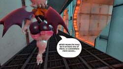 100acrew 1girls 2025 anthro ass ass_focus bat_girl big_breasts breasts cells chestplate clothes dialogue female female_only huge_ass mobian mobian_(species) rouge_the_bat sega sfm sonic_(series) sonic_the_hedgehog_(series) source_filmmaker speech_bubble walking white_hair