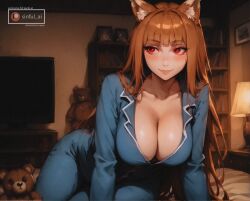 1girls ai_generated aisinful big_breasts breasts brown_hair cleavage curvy female female_only hi_res holo_(spice_and_wolf) huge_breasts large_breasts long_hair solo spice_and_wolf thick_thighs thighs wide_hips wolf wolf_ears wolf_girl