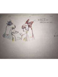 2girls back_view drinking facing_away female fujiwara_no_mokou keine_kamishirasawa manpuku_jinja nude official_art sketch the_memories_of_phantasm touhou
