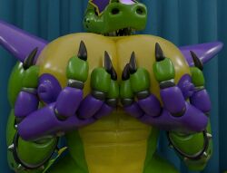 alligator alligator_tail alligatorid alligatorid_humanoid animatronic anthro anthro_male bara bara_tits barazoku biceps black_nails clawed_fingers claws crocodile crocodile_tail crocodilian crocodylid eye_wear face_paint facial_markings fingerless_gloves five_nights_at_freddy's five_nights_at_freddy's:_security_breach fnaf green_body green_scales green_skin long_nails machine male male_only mohawk mohawk_(hairstyle) montgomery_gator_(fnaf) muscle muscles muscular_anthro muscular_body muscular_furry muscular_male non_human red_eyes red_hair reptile reptile_humanoid robot robot_anthro robot_humanoid scales scalie scottgames shades sharp_teeth shoulder_pads solo solo_male spiked_bracelet spikes spotted_body star_shades steel_wool_studios sunglasses tail_markings two_tone_body yellow_body yellow_scales yellow_skin