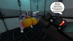 100acrew 1girls 2025 anthro ass ass_focus bat_girl bent_over brainwashed bucket_helmet chum_bucket chum_bucket_bucket_helmet dialogue drone female female_only hands_on_wall huge_ass mind_control mobian mobian_(species) nude rouge_the_bat sega sfm sonic_(series) sonic_the_hedgehog_(series) source_filmmaker speech_bubble