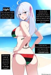 alisa_mikhailovna_kujou artist_request ass blacked blush breasts female male pan_african_colors penis queen_of_spades raceplay rejection small_penis_humiliation tattoo text tokidoki_bosotto_russian_de_dereru_tonari_no_alya-san white_hair