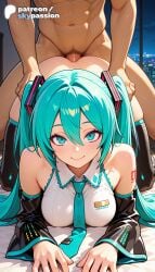 1boy 1girls 2026 ai_assisted ai_generated anime aqua_eyes aqua_hair aqua_nails artist_name detached_sleeves explicit hair_ornament hatsune_miku hi_res high_quality high_resolution highres long_hair necktie nude patreon patreon_username skypassion stable_diffusion straight tattoo twintails very_long_hair vocaloid watermark