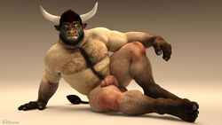 2018 3d ad-games alternate_version_at_source balls body_hair bovine hairy happy_trail horn invalid_tag male male_only mammal minotaur muscular penis solo solo_male