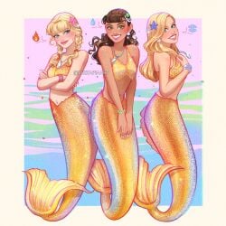 3girls black_hair blue_eyes brown_eyes brown_hair cleo_sertori emma_gilbert h2o:_just_add_water long_hair luztapiaart mermaid mermaid_girl mermaid_tail rikki_chadwick smile