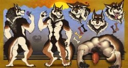 animal_genitalia animal_penis anthro anus artist_logo artist_name ass balls big_balls big_penis black_balls black_body black_fur black_sheath blush brown_body brown_fur canid canine canine_genitalia canine_penis canis chumbasket closed_eyes erection front_view fur gausswolf genitals grin logo looking_at_viewer male male_anthro mammal model_sheet muscular muscular_anthro muscular_male nipples nude open_mouth penis penis_backwards penis_tip perineum rear_view red_anus red_nipples red_penis red_tongue saggy_balls sheath simple_background smile solo standing text tongue tongue_out white_body white_fur wolf yellow_eyes