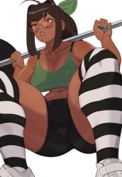 big_ass big_breasts big_breasts big_butt big_thighs big_titties brown_hair brown_skin commission curvaceous curvaceous_female curvaceous_figure curvy curvy_figure curvy_hips female female_focus female_only glasses original original_character puraraw thigh_highs