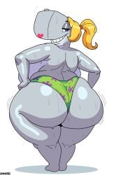 1girls anthro ass ass_focus back back_view backboob bare_shoulders barefoot blonde_hair blue_eyes breasts cetacean chubby fat fat_ass featureless_feet feet female_only full_body furry ghostec green_shorts grey_skin hands_on_hips huge_ass huge_breasts large_breasts large_penis looking_at_viewer looking_back looking_over_shoulder nickelodeon patrick_star_(cosplay) pearl_krabs penis ponytail seductive seductive_look shorts signature simple_background smile solo sperm_whale spongebob_squarepants standing sweat sweatdrop sweating sweaty sweaty_body sweaty_butt thick_thighs topless viewed_from_behind whale whale_girl white_background wide_hips