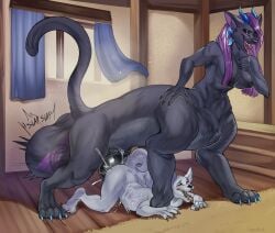 absurd_res ambiguous_gender anthro balls big_balls big_penis breasts demon deza_(redtint) duo felid feline genitals hi_res huge_balls huge_cock hyper hyper_balls hyper_genitalia hyper_penis mammal pantherine penis sex succubus tattoo taur zortie