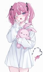 1girls camila_(vtuber) dress purple_hair short_hair sleepy tail vtuber white_background zxcsque