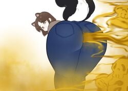 1girls big_ass brown_eyes brown_hair fart fart_cloud fart_fetish farting farting_at_viewer fat_ass gasbox jeans skunk skunk_ears skunk_girl skunk_tail smile thick_ass