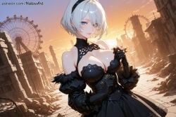 2b_(nier:automata) 2b_(nier_automata) ai ai-created ai_art ai_assisted ai_female ai_generated anime anime_coloring anime_girl anime_screencap anime_style black_clothes black_dress breasts breasts_out breasts_out_of_clothes breasts_outside city destroyed_city dress female female_focus female_only girlfriend girly nakinoart nier:_automata nier:automata nier_automata video_games white_hair