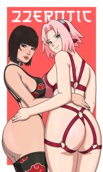 2025 2girls artist_name asian asian_female ass ass_grab big_ass big_breasts black_panties dat_ass eyelashes free_fire green_eyes huge_ass huge_breasts kelly_(free_fire) lingerie looking_at_viewer looking_back naruto naruto_(series) naruto_shippuden panties pantyhose patito_zzero pink_hair pink_lipstick red_panties sakura_haruno short_hair voluptuous voluptuous_female