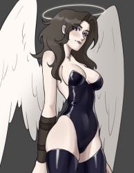 1girls angel angel_girl angel_wings feathered_wings female halo mineshield neo_(mineshield) rule_63 stockings tagme tight_clothing wings