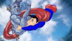 blue cape dudeshead flying furry la_meute shit sky sucking superman