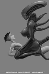 1boy 1boy1girl 1girls 2018 alien alien/human alien_(franchise) alien_girl alternate_version_at_source artist_name beast_(disambiguation) big_feet black_body black_skin black_tail breasts claws cowgirl_position eye_contact eyeless feet female female_xenomorph hair human human_on_humanoid humanoid interspecies larger_female lips male male/female male_human/female_alien male_human/female_humanoid mammal monster monster_girl nihilophant nipples nude on_top patreon_username penetration riding seductive sex simple_background sitting size_difference skinny smaller_male smile straight text wide_hips xeno xenomorph xenophilia