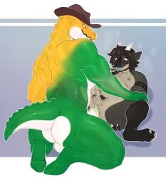 anal anal_sex anthro ass balls beard belly black_hair bodily_fluids body_hair candy chest_hair clothing cowboy_hat crocodile crocodilian dessert dragon duo eyewear eyewear_only facial_hair food food_creature genital_fluids genitals glasses glasses_only glitch_productions green_body grey_body grey_scales gummigoo_(tadc) gummy_(food) gummy_creature hair hairy hat hat_only headgear headgear_only headwear headwear_only hi_res horn humanoid_genitalia humanoid_penis letsdrawcats living_candy male male/male mostly_nude muscular muscular_anthro muscular_male mythological_creature mythological_scalie mythology noble_(nakasuji) nude overweight overweight_anthro overweight_male penetration penile penile_penetration penis penis_in_ass penis_size_difference precum pubes reptile scales scalie shallow_penetration small_penis spread_legs spreading tail the_amazing_digital_circus wearing_glasses wearing_hat yellow_body