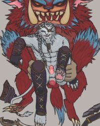 anal anthro anus arm_guards duo erection eye_patch eyewear facial_hair feet furry gloves gnar grabbing hat hindpaw league_of_legends male mega_gnar paws penis rengar riot_games testicles thighhighs unknown_artist yaoi