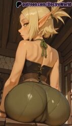 1girls 2025 ai_generated artist_name ass barrel blonde_hair brick_wall electroworld elf evangelyne female from_behind green_eyes hi_res high_quality high_resolution highres looking_back pantylines patreon patreon_username pointy_ears sitting solo stable_diffusion wakfu watermark