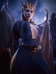 1girls 2025 3d 3d_(artwork) areolae athletic athletic_female baldur's_gate baldur's_gate_3 balls big_penis blender breasts cleavage close-up demon demon_girl demon_horns detailed_background dress elf elf_ears elf_female fantasy female female_focus female_only grey_body grey_skin hi_res highres looking_at_viewer medium_breasts mizora pastelhole pose posing presenting showing_off thick_thighs viewed_from_below watermark