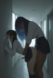1femboy 1futa ai_generated anal anal_sex ass bent_over breasts dickgirl doggy_style femboy feminine_male futa_on_femboy futa_on_male futadom futanari hannai intersex male otoko_no_ko pale_skin penis school_uniform sex_from_behind skirt skirt_lift standing standing_doggy_style standing_sex tanned tanned_skin thighs trap