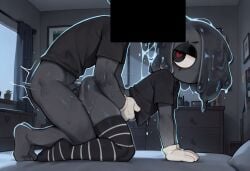 2boys ai ai_generated anal anal_sex anonymous_male anthro anthro_only ass bedroom blot_(dandy's_world) censored_face dandy's_world dandys_world dark_grey_body doggy_style doorway duo gay gay_anal gay_domination gay_male gay_sex hair_covering_eye heart_pupils hearts_around_head male male_only penis_in_ass slime_hair slimy_body thighhighs twink