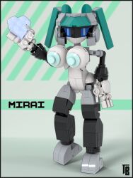 3_fingers big_breasts black_border blue_eyes border breasts female fingers futuristic genitals glowing glowing_eyes hi_res huge_breasts humanoid industrial machine mirai_(thiccbrick) model_kit nude nude_female robot robotic solo standing synthetic thiccbrick vulva white_body