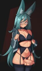 animal_ears ater18 futanari glasses kemonomimi penis