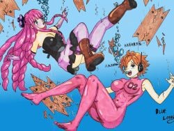 2girls anime blue-lotus boots breathhold damsel_in_distress drowning fanart female latex manga one_piece perona ryona underwater vegapunk_lilith