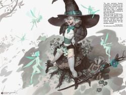 1boy arched_back backpack bag belt belt_buckle black_boots black_capelet black_gloves boots bow buckle capelet closed_eyes cum cum_string cumdrip curly_hair english_text eyeshadow fairy fairy_wings frilled_socks frills gloves hairbow hat hat_bow kissing_penis large_hat limited_palette mage_staff makeup male male_focus multiple_belts multiple_girls multiple_hair_bows neck_ribbon open_mouth outdoors painterly penis penis_hug reclining ribbon ringlets sabu_(sabudenego) shirt sitting size_difference socks spread_legs swept_bangs thighhighs tight_clothes tight_shirt trap tree_stump white_hair white_shirt white_socks wings wizard_hat