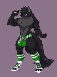 absurd_res amaranthnymph anthro arm_tuft big_bulge black_body black_fur black_hair bulge canid canine canis claws clothing crotch_tuft detailed_bulge dire_wolf ear_piercing elbow_tuft erich_fromm fluffy fluffy_chest footwear fur green_clothing green_eyes grey_body grey_fur hair hi_res huge_bulge industrial_piercing jockstrap laced_jockstrap laced_underwear leather_shoes legwear long_hair male mammal muscular muscular_anthro muscular_male mythological_canine mythological_creature mythology neck_tuft nike pattern_clothing pattern_footwear pattern_legwear pattern_socks piercing prehistoric_species shoes smile smiling_at_viewer socks solo stretched_clothing striped_clothing striped_footwear striped_socks stripes tail tuft underwear werecanid werecanine werecreature werewolf white_clothing white_footwear white_shoes wolf