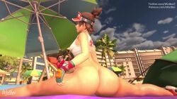 1girls 3d animated ass beach bottomless female kiriko_(overwatch) longer_than_one_minute overwatch overwatch_2 sound succuainivoice tagme twerking video wutboi