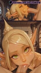 1boy 1girls 2025 2girls ai_generated artist_name blonde_hair blowjob blowjob_face cock dark_elf deepthroat dick electroworld elf erection evangelyne fellatio female green_eyes hi_res high_quality high_resolution highres licking licking_penis light_particles multiple_fellatio multiple_girls oral oral_sex patreon patreon_username penis pointy_ears saliva stable_diffusion straight sucking testicle_sucking tongue tongue_out uncensored wakfu watermark