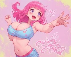 ai_assisted ai_generated big_breasts cute cute_face midriff pink_hair purple_eyes sexy_pose