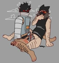 bottomless date_everything eyepatch faceless_character hector_(date_everything) mask scars scissoring self_insert t4t transmasc