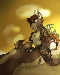 2019 absurd_res anthro anthro_on_anthro antlers armpit_hair ass balls beach cervid cloud detailed_background digital_media_(artwork) duo ear_piercing facial_hair father father_and_son fingering fingers fondling foreplay grope hair hi_res horn humanoid_penis incest kamos_(sylvanedadeer) male male/male male_penetrating mammal muscular muscular_male nipple_piercing nipples nude nude_beach outside parent penetration penis piercing sand seaside sex sky smile son sunset sylvane sylvanedadeer tattoo