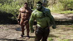 2017 3d ad-games balls dark-skinned_male dark_skin duo erection humanoid humanoid_penis male male_focus male_only muscular navel nipples nude orc orc_male outside penis standing story_at_source